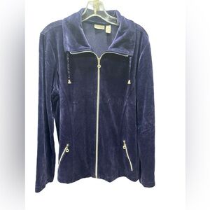 Zenergy‎ Royal Navy Blue Velour Zipper Front Long Sleeve